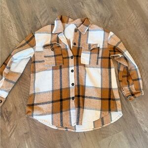 Women's Plaid Button Down jacket/Shirt in Brown and White
